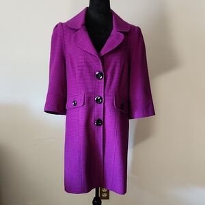 Mary Kay Women's long Blazer Purple 3/4 Sleeve Notched Lapel Wool Blend SZ 8P